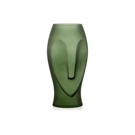 Geräucherte grüne Glasvase Eule, Ø16 x 30 cm