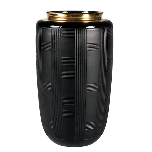 Vaso S di vetro e oro nero/oro, Ø 12 x 20,5 cm | Nero corvino