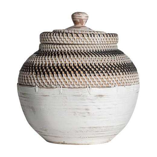 Vaso in rattan Zirba naturale/bianco, 30 x 30 x 32 cm