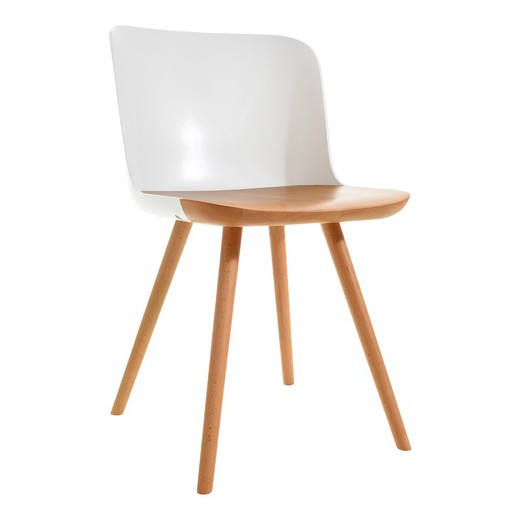 JAUNTI-Krzesło z naturalnego drewna bukowego i białego poliwęglanu, 55 x 46,5 x 77,5 cm