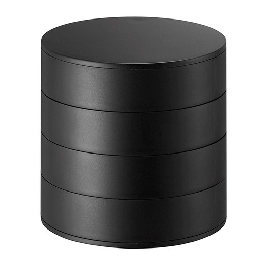 Sieradendoosje met 4 niveaus van ABS en vilt in zwart, Ø 10 x 10 cm | Toren