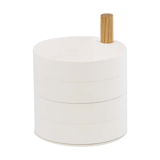 Boîte à bijoux avec 4 niveaux en ABS et bois blanc et naturel, Ø 10 x 12 cm | Tosca