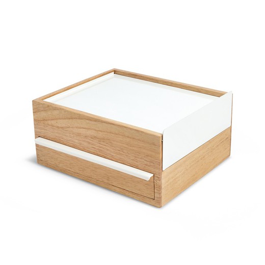 Joyero L de madera de caucho en natural y blanco, 26 x 22 x 12 cm | Stowit