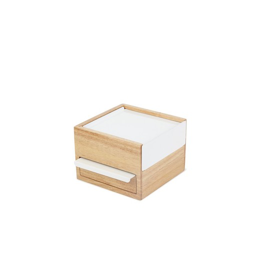 Joyero S de madera de caucho en natural y blanco, 17 x 11 x 15 cm | Stowit