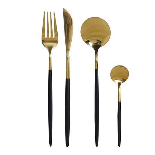 Set of 16 steel cutlery in gold and black, 30 x 26 x 32 cm | chic