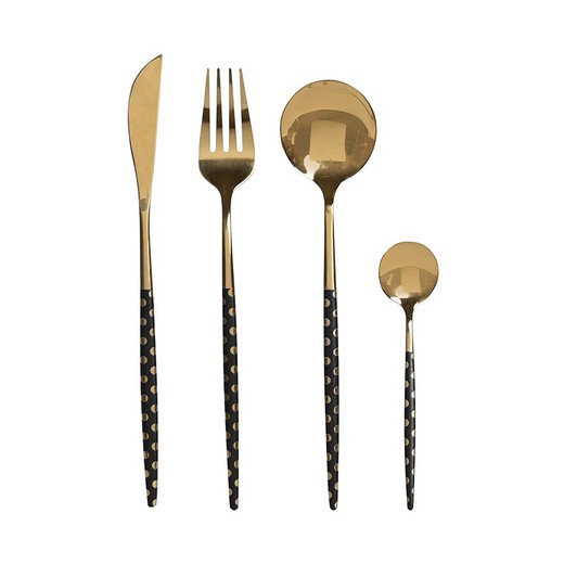 Set of 16 steel cutlery in gold and black, 30.5 x 26.5 x 32.5 cm | Moles