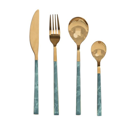Set of 16 steel cutlery in gold and green, 30 x 26 x 32 cm | Sea Side