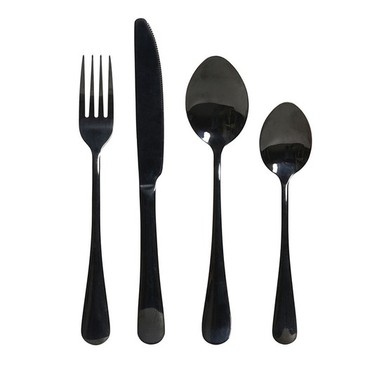 Set of 16 steel cutlery in black, 29.5 x 26 x 32 cm | Plain Chic