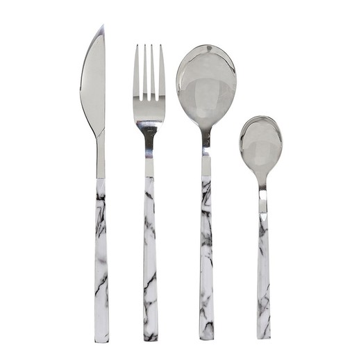 Set of 16 steel cutlery in silver and white, 30 x 25 x 40 cm | glam