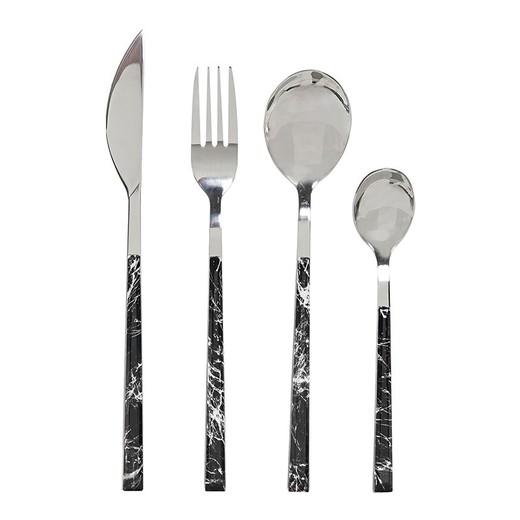 Set of 16 steel cutlery in silver and black, 30 x 25 x 40 cm | glam