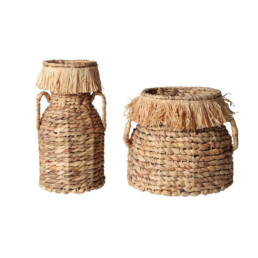 Set of 2 decorative baskets made of natural fibre and raffia in natural, 36 x 36 x 33 cm | Kasses