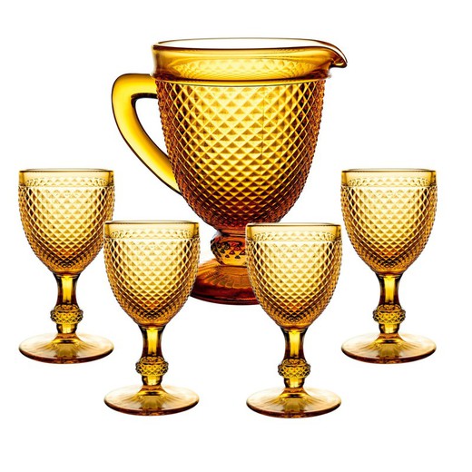 Set van 4 glazen en 1 glazen karaf in amber | Bico's