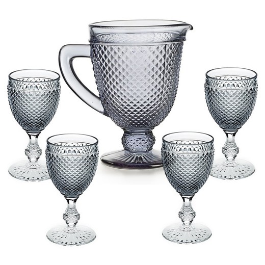 Set van 4 glazen en 1 grijze kan - Bicos