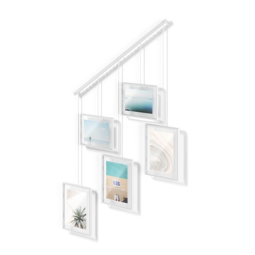 Set portafoto in acciaio e vetro bianco, 66 x 3 x 69 cm | Mostra