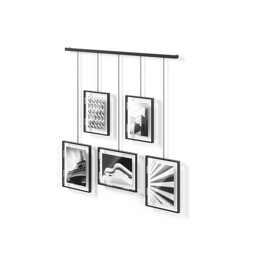 Juego de portafotos de acero y vidrio en negro, 66 x 3 x 69 cm | Exhibit