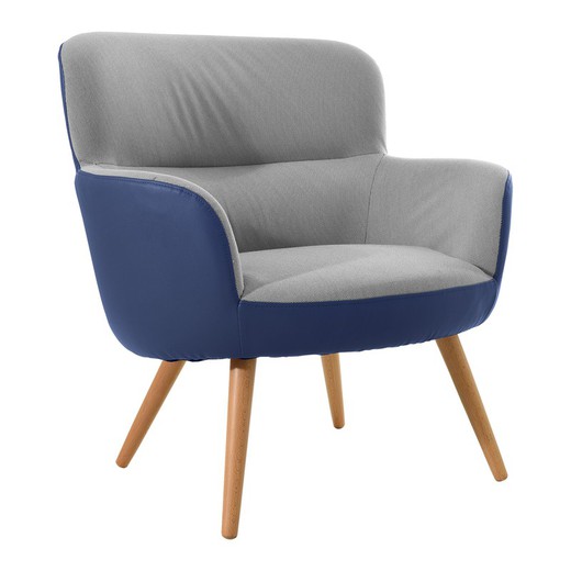 KAI-Bicolor gestoffeerde fauteuil blauw en grijs, 77x 73,4 x 81,4 cm