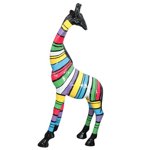 KUATÉH-Giraffe with multicolored stripes in polyresin, 75x30x163 cm