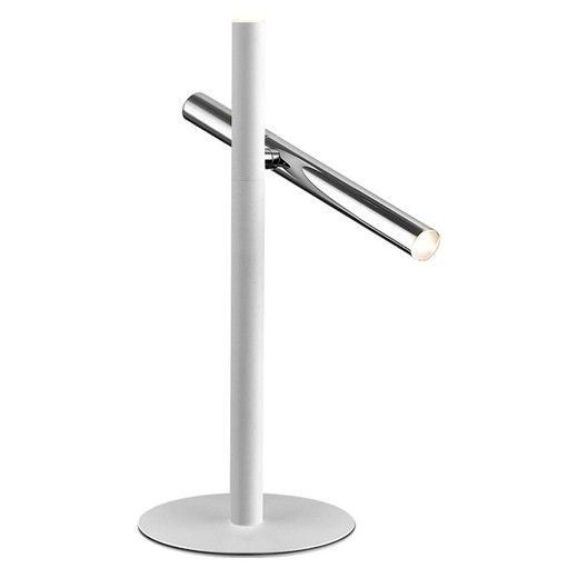 Lámpara de mesa de 2 luces LED de metal en plateado y blanco, 31x21x53 cm | Varas