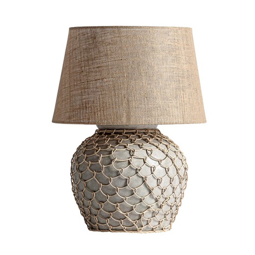 Cement, Jute and Grey/Beige Rattan Table Lamp, Ø50x68cm