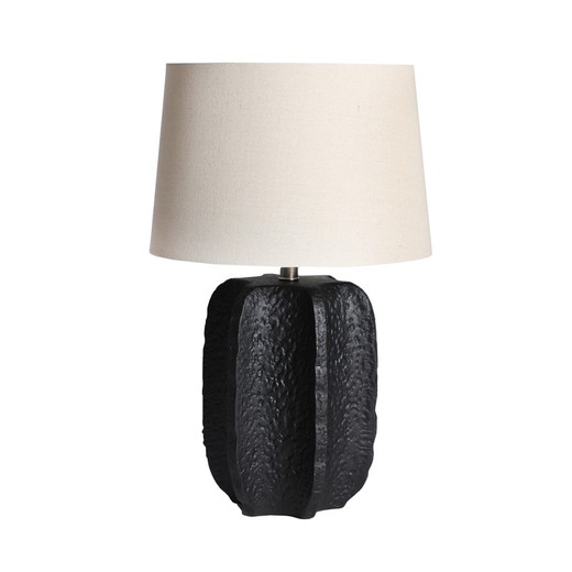 Lámpara de mesa de cerámica y lino en negro y beige, Ø 38 x 60 cm | Pamela