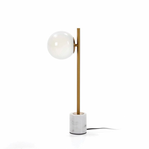 Glas, marmor og hvid/guld metal bordlampe, 21x15x55cm
