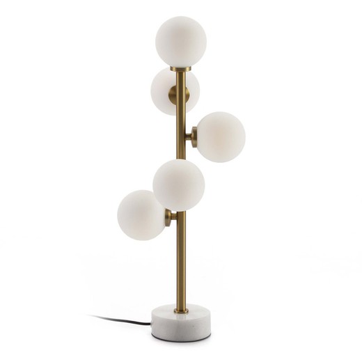 Lámpara de Mesa de Cristal blanco, Mármol y Metal dorado, 22x22x61cm