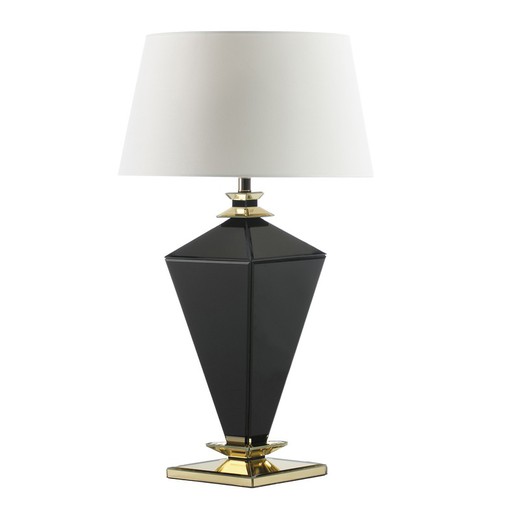 Czarna/złota szklana lampa stołowa, 23x23x62cm