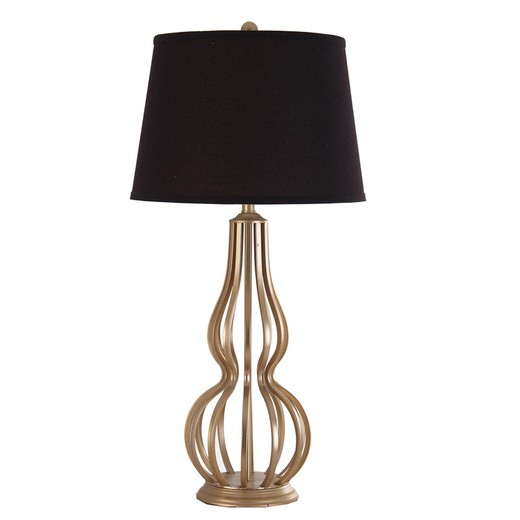 Guld/svart järn och linne bordslampa, Ø42x84cm