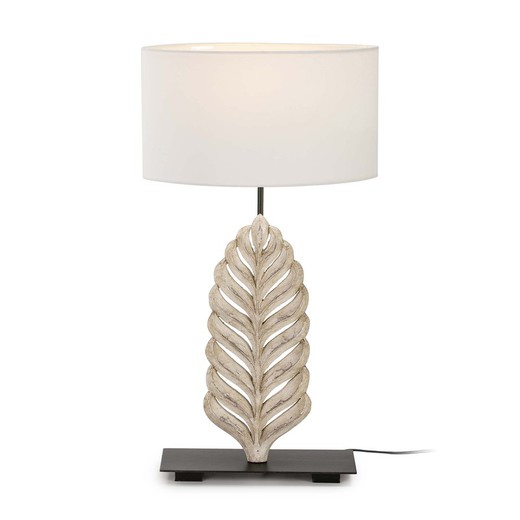 Lampe à poser bois et métal blanc/noir, 30x13x46cm