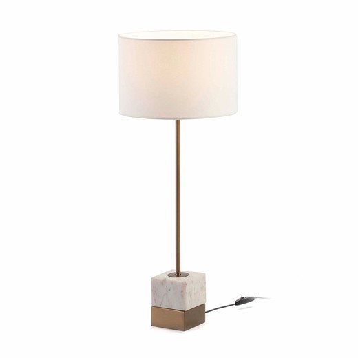 Biała/złota lampa stołowa z marmuru i metalu, 10x10x58cm