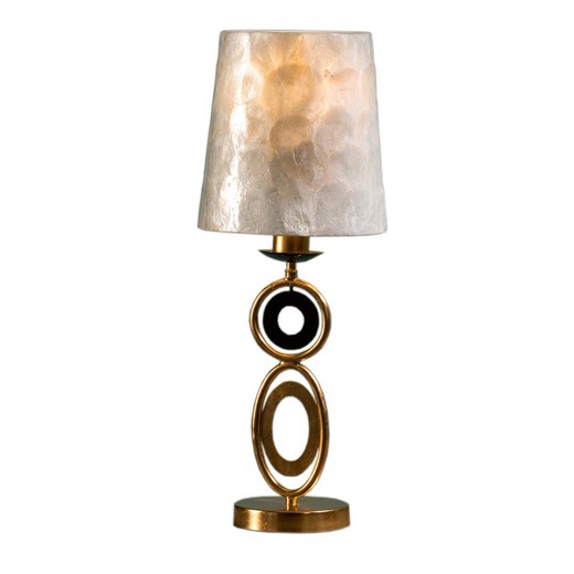Lampada da tavolo in metallo, foglia oro e madreperla bianca dell'Eden, 0x0x65cm