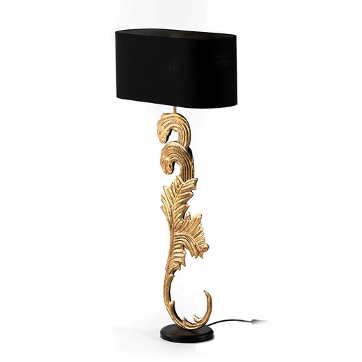 Złota/czarna lampa stołowa z metalu i drewna, 22x18x77cm