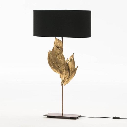 Zwart/gouden tafellamp van metaal en hout, 30x15x76cm
