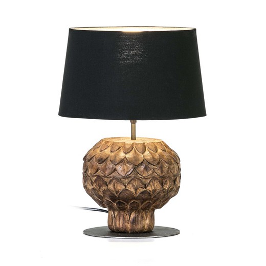 Zwart/bruine tafellamp van metaal en hout, 20x20x43cm