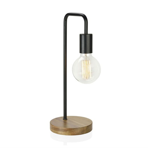 Zwart metalen / houten tafellamp, Ø15x41cm