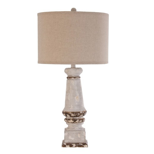 Tafellamp van hars en wit/beige linnen, Ø40x81cm