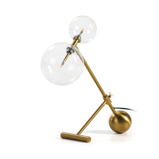 Goldene Tischlampe mit zwei transparenten Kugeln50x18x52