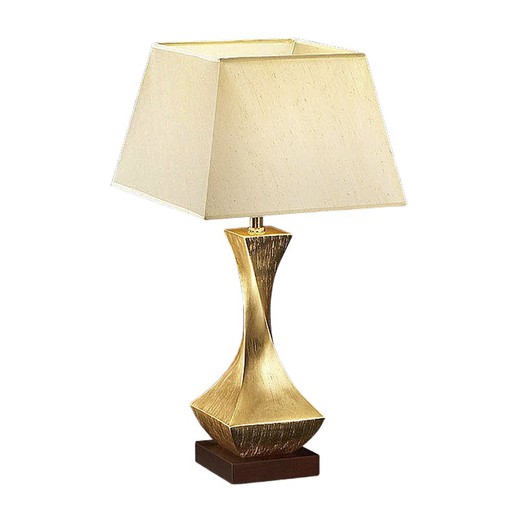 Lampa stołowa S z drewna, metalu i złota Leaf Deco Gold, 33x33x64cm