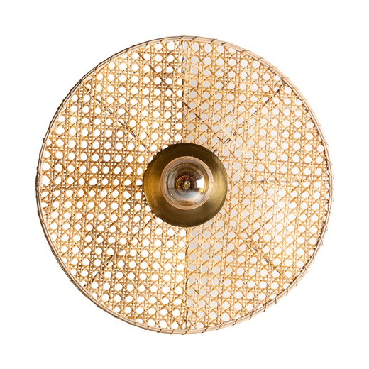 Lámpara de pared de hierro dorado y ratán beige, 45x11x45 cm