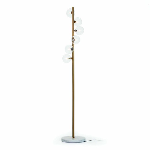 Lampa stojąca ze szkła, białego marmuru i złotego metalu, 33x33x175 cm