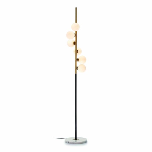 Lámpara de pie, con 6 luces, de cristal, metal y mármol blanco, 27 x 27 x 165 cm