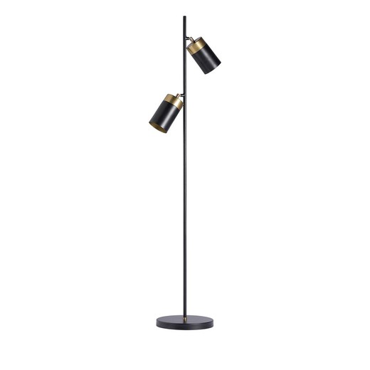 Lámpara de pie, con 2 luces, de hierro en negro y dorado, 28 x 40 x 152 cm