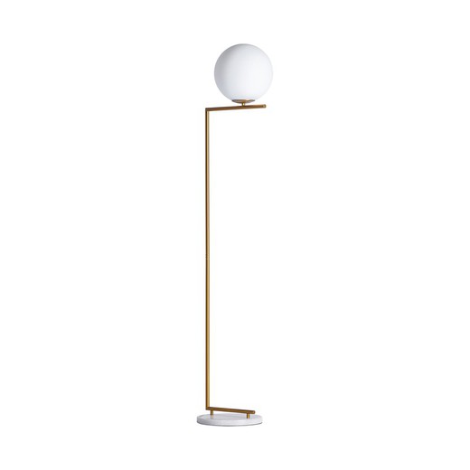 Lámpara de pie de hierro y mármol en dorado y blanco, 29 x 36 x 160 cm | Bola