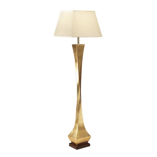 Lampa podłogowa z drewna, metalu i złotego liścia Deco Gold, 43x43x172cm