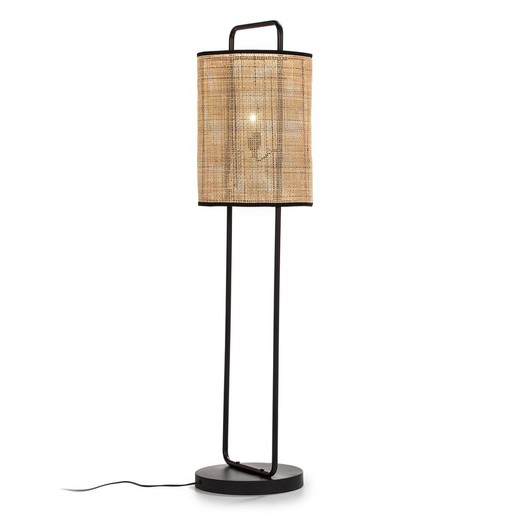 Lampada da terra in metallo e nero/rattan naturale, Ø33x134cm — Qechic