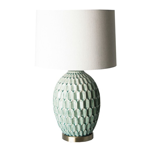 Lámpara de mesa de acero, cerámica y lino en verde y blanco, Ø 41 x 66 cm | Alya