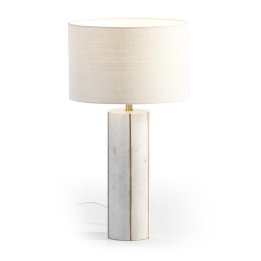 Lámpara de Sobremesa de Mármol Blanco y Metal Dorado, 10x10x40 cm