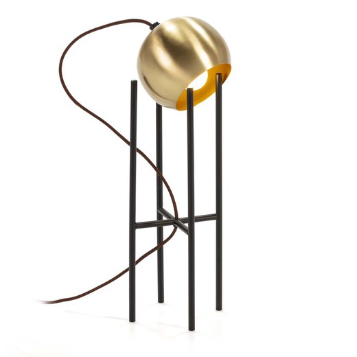 Lampa stołowa ze złotego i czarnego metalu, 15x15x46 cm
