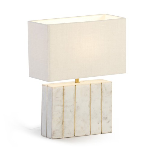 Candeeiro de mesa em mármore branco e metal dourado, 27x8x29 cm
