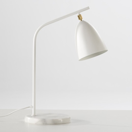 Biała lampa stołowa z metalu i marmuru, 37x22x54 cm